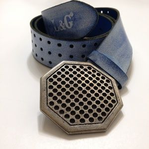 L&G-Blue VINTAGE Hexagon Buckle Leather Belt